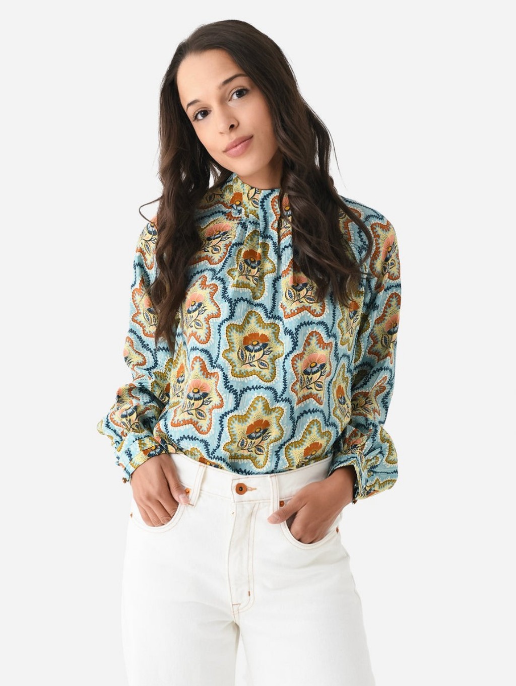 Hunter Bell Graham Top Silk Blue Floral "Tea Time Flower" Small